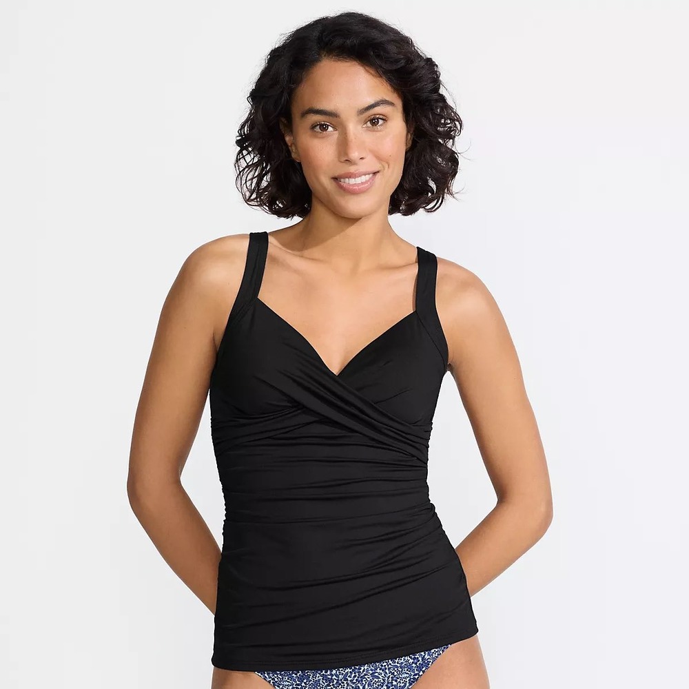 Lands End Black Twist‎ Front Sweetheart Wrap Underwire Tankini Top Womens 6